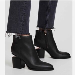 Alexander Wang Gabi Cutout Leather Ankle Boots Black & Rose Gold, Size 39